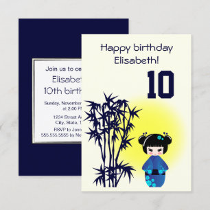 Convite aniversário de criança de garota de bambu de bon