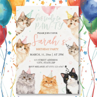 Convite aniversário de criança de Gato adorável