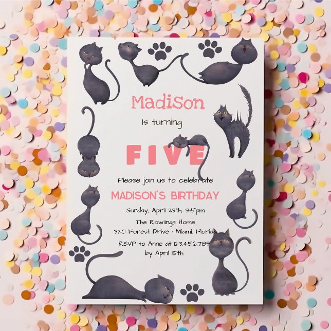 Convite Aniversário de criança de gato preto (Criador carregado)