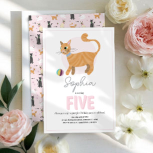 Convite Aniversário de criança de Gato Rosa-Gelado