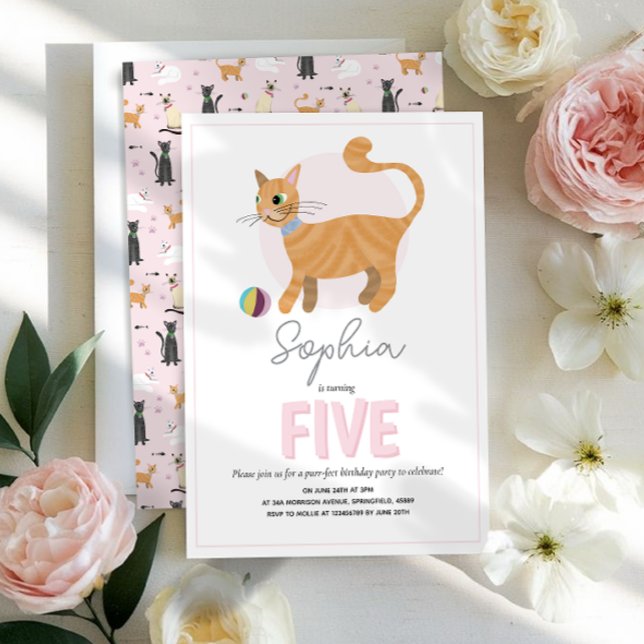 Convite Aniversário de criança de Gato Rosa-Gelado (Criador carregado)