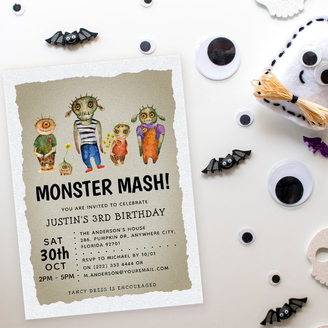 Convite Aniversário de criança de Halloween do Monster Mas (Criador carregado)