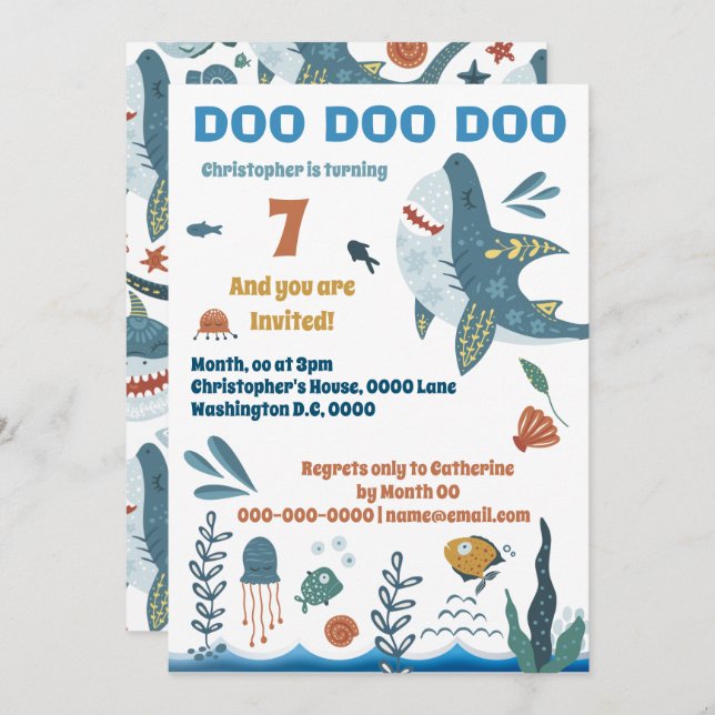 Convite Aniversário de criança de ilustração de desenho do (Frente/Verso)