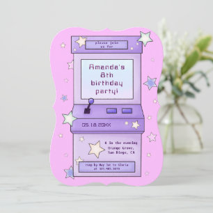 Convite Aniversário de criança de Jogo de Arcade Roxo Retr