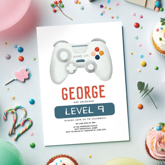 Convite Aniversário de criança de jogos azuis Legal para r (Criador carregado)