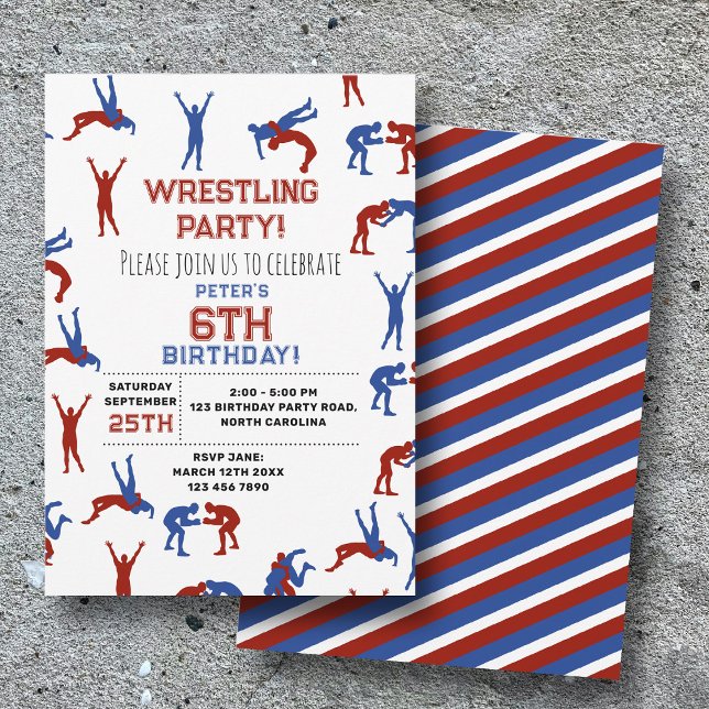 Convite Aniversário de criança de Luta de estilo livre gre (Greco Roman Freestyle Wrestling Kids Birthday Invitation)