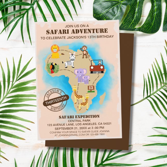 Convite Aniversário de criança de Mapa Safari Selvagem Ani (Criador carregado)