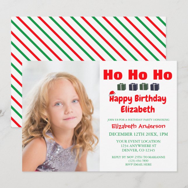 Convite Aniversário de criança de Natal Ho Ho (Frente/Verso)