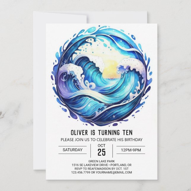 Convite Aniversário de criança de Ondas Submarinas Chic (Frente)