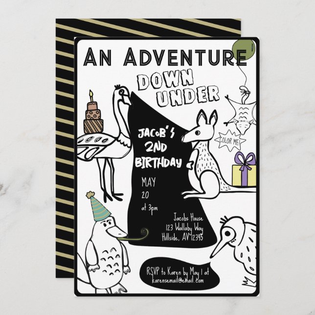 Convite Aniversário de criança de Página de Corante Animal (Frente/Verso)