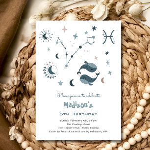 Convite Aniversário de criança de Peixes Zodiac