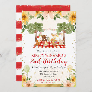 Convite Aniversário de criança de Picnic de Animais da Flo