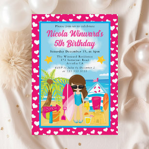 Convite Aniversário de criança de praia de Brunette Haired