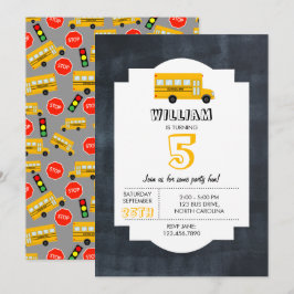 Convite Aniversário de criança de quadro de ônibus amarelo