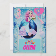 Aniversário de criança de sereia azul-branca