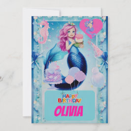 Convite Aniversário de criança de sereia azul-branca