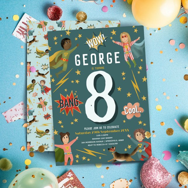 Convite Aniversário de criança de Super-Herói de Ação Mode (Criador carregado)