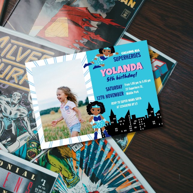 Convite Aniversário de criança de Super-Heróis de Rapariga (Criador carregado)