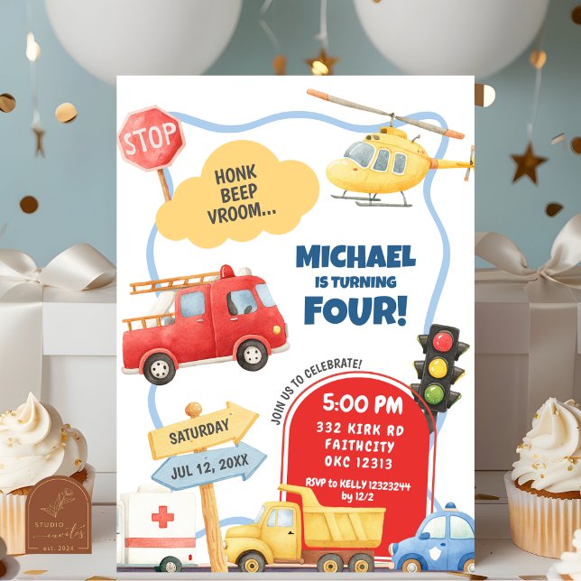 Convite Aniversário de criança de transporte (Criador carregado)