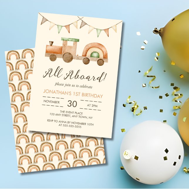 Convite Aniversário de criança de transporte de madeira Bo (Criador carregado)