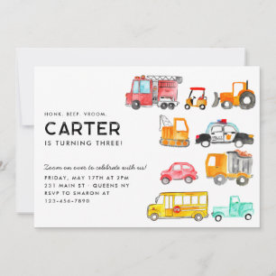 Convite Aniversário de criança de Transporte de Salão de B