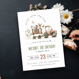 Convite Aniversário de criança de Trator de Animais de Cri