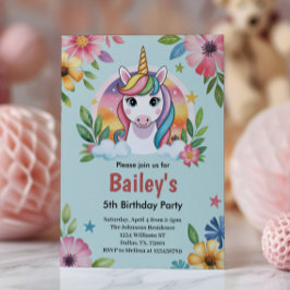 Convite Aniversário de criança de Unicórnio Azul e Bonito