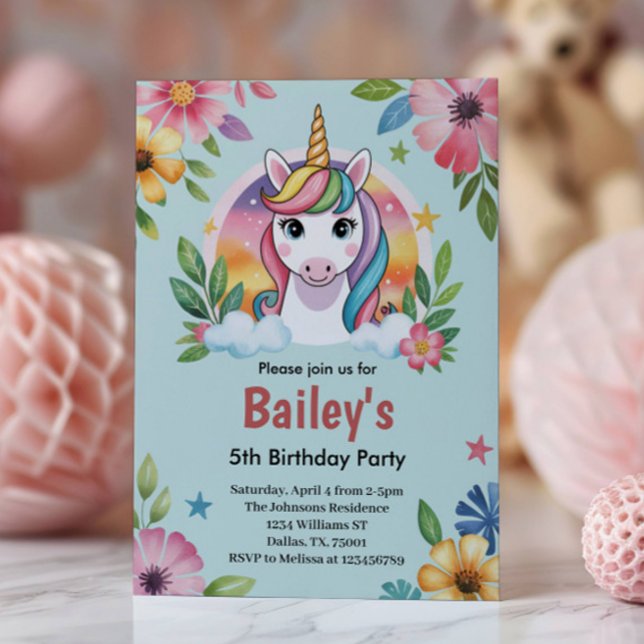 Convite Aniversário de criança de Unicórnio Azul e Bonito (Criador carregado)
