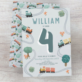 Convite Aniversário de criança de Viagem do comboio azul-b
