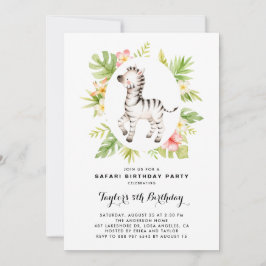 Convite Aniversário de criança de Zebra Safari Tropical Wa