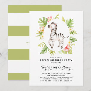 Convite Aniversário de criança de Zebra Safari Tropical Wa