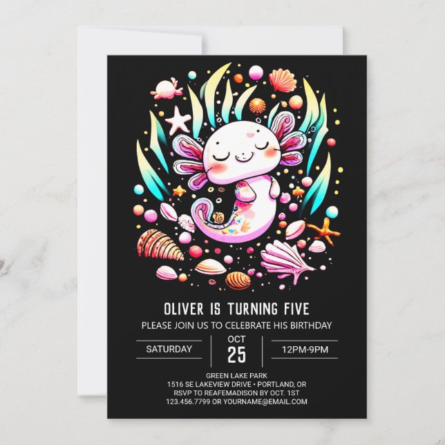 Convite Aniversário de criança Digital Axolotl (Frente)