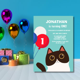 Convite Aniversário de criança do Balão do Partido Gato Ch