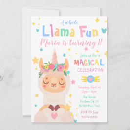Convite Aniversário de criança do Llama Unicorn Magical Pa