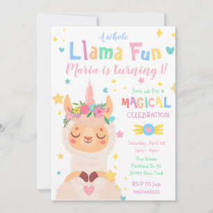 Convite Aniversário de criança do Llama Unicorn Magical Pa