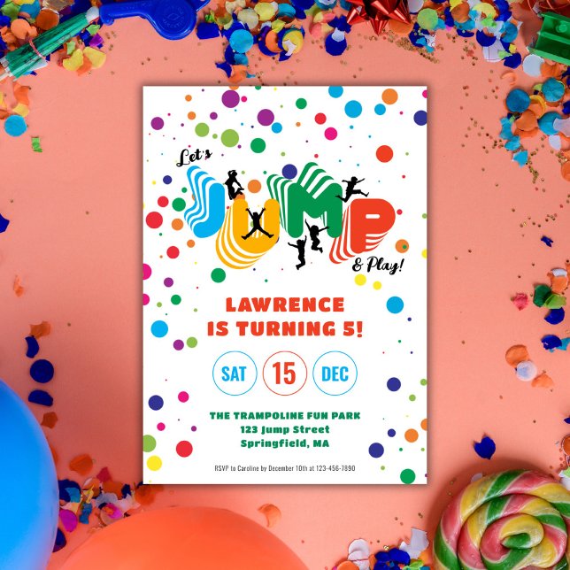 Convite Aniversário de criança do Partido do Parque Trampo (Jump Play Trampoline Park Party Kids Birthday Invitation)
