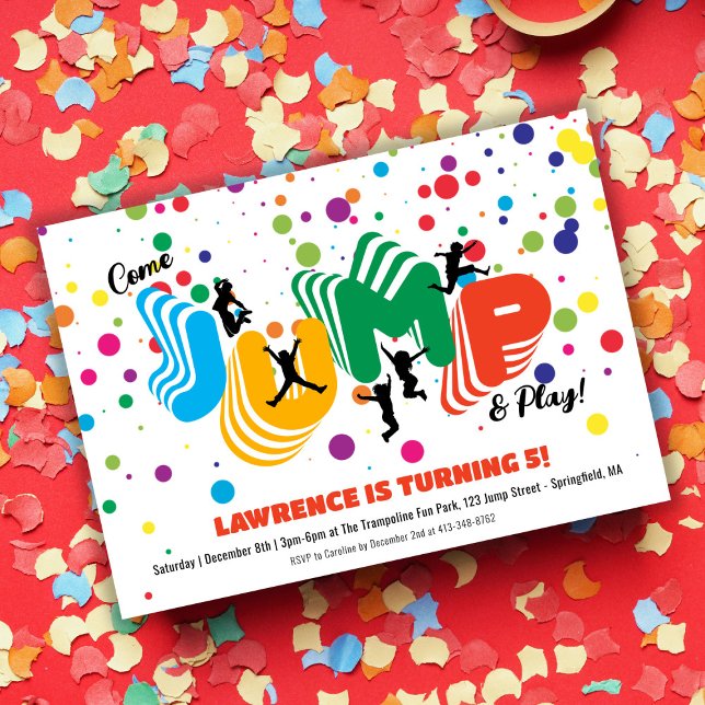 Convite Aniversário de criança do Partido do Parque Trampo (Jump Play Trampoline Park Party Kids Birthday Invitation)