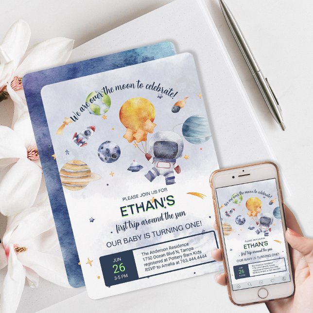 Convite Aniversário de criança do Partido Espacial do Plan (Galaxy Planet Personalize Kids Birthday Party Invitation)