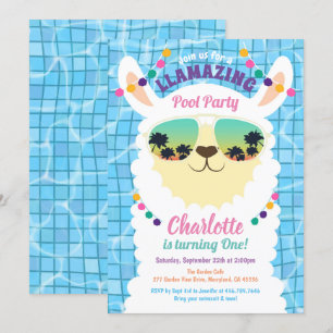 Convite Aniversário de criança do Partido Piscina Llama 