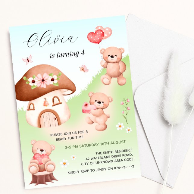 Convite Aniversário de criança do Partido Teddy Bear Woods (Criador carregado)