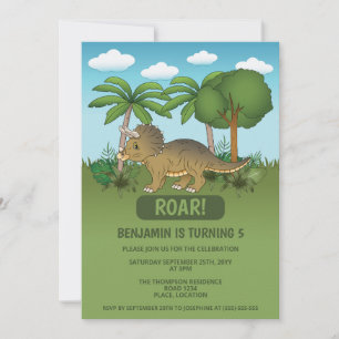 Convite Aniversário de criança do Triceratops fofo Tropica