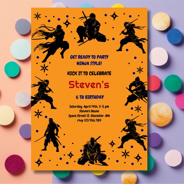 Convite Aniversário de criança estilo Ninja (Criador carregado)