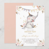 Aniversário de criança Floral de Elefante Boho Wat