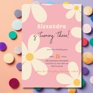 Convite Aniversário de criança floral de Retro Daisy