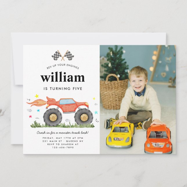 Convite Aniversário de criança Fotográfico de Raça de Cami (Frente)