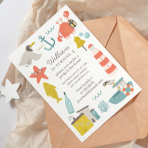 Convite Aniversário de criança náutico. Animais marinho