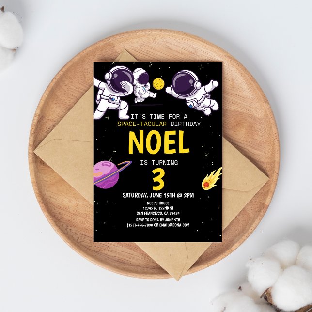 Convite Aniversário de criança Negro Moderno Astronauta (awesome birthday with awesome space theme)