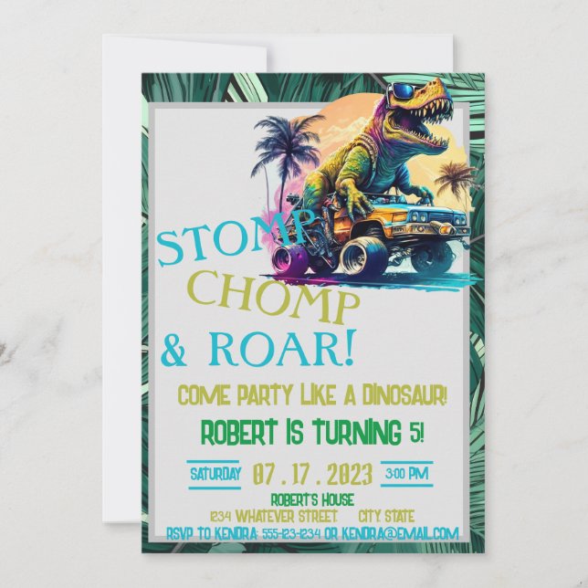 Convite Aniversário de criança Personalizado do Dinossauro (Frente)
