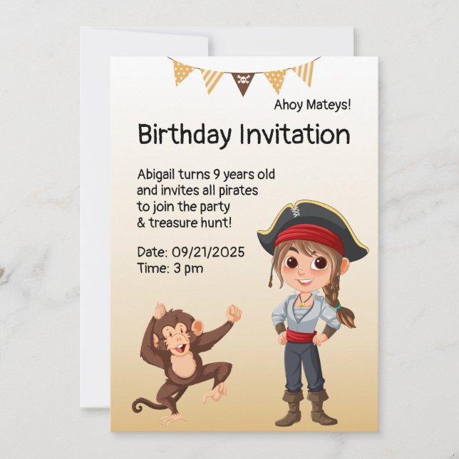 Convite Aniversário de criança Pirata (Frente)