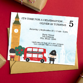 Convite Aniversário de criança Red London Bus & Clock Towe